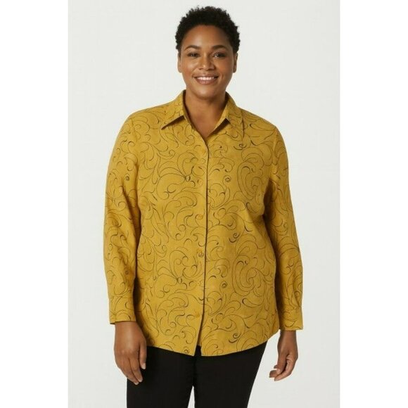 Sag Harbor Tan Faux Suede Button Down Shirt Plus Size 2X | Collared Blouse - Picture 1 of 9